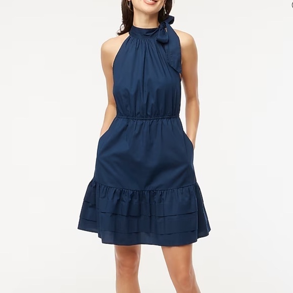 J Crew Factory Poplin halter-neck mini dress in Antique Navy size 4 NWT CA447 - Picture 1 of 8